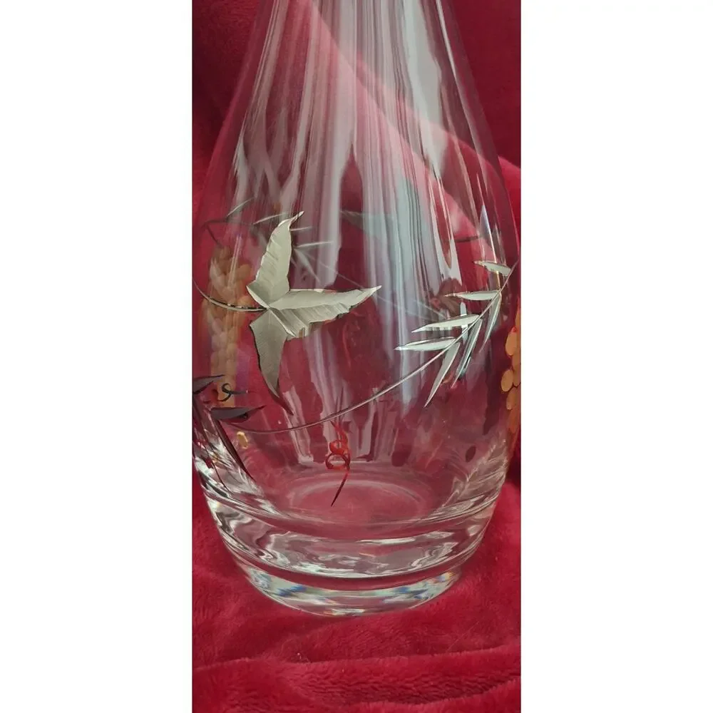 Vintage Hand-Painted Glass Decanter with Grapes Design w/ Stopper- Mint